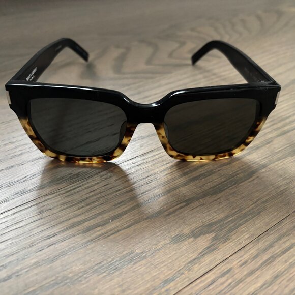 Saint Laurent 55MM Square Sunglasses Black & Tortoise Shell w/ case - Picture 2 of 5